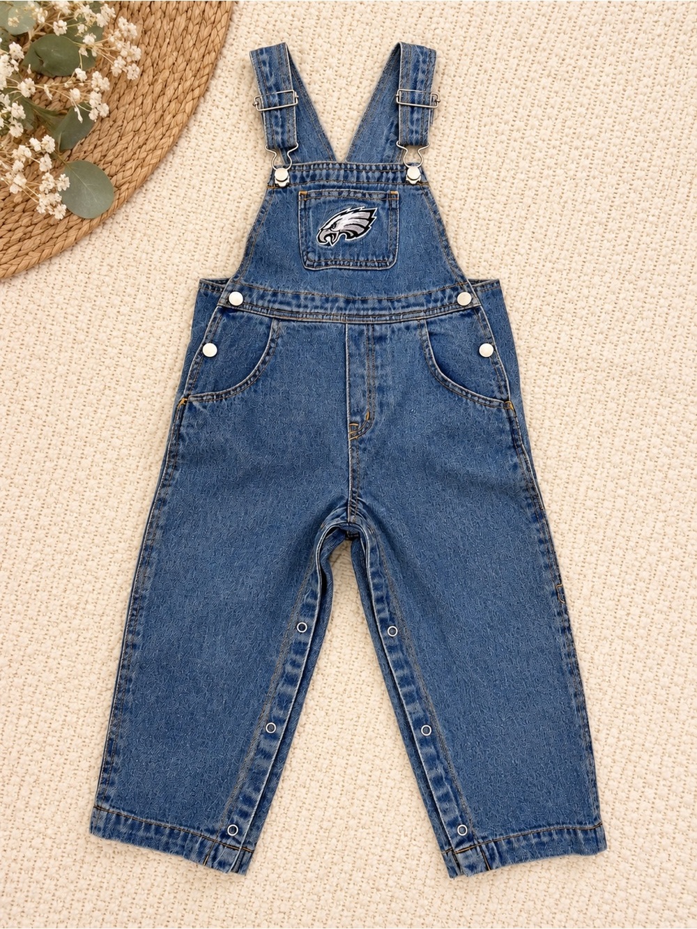NFL Blue Denim Kids Overalls with Team Patch
